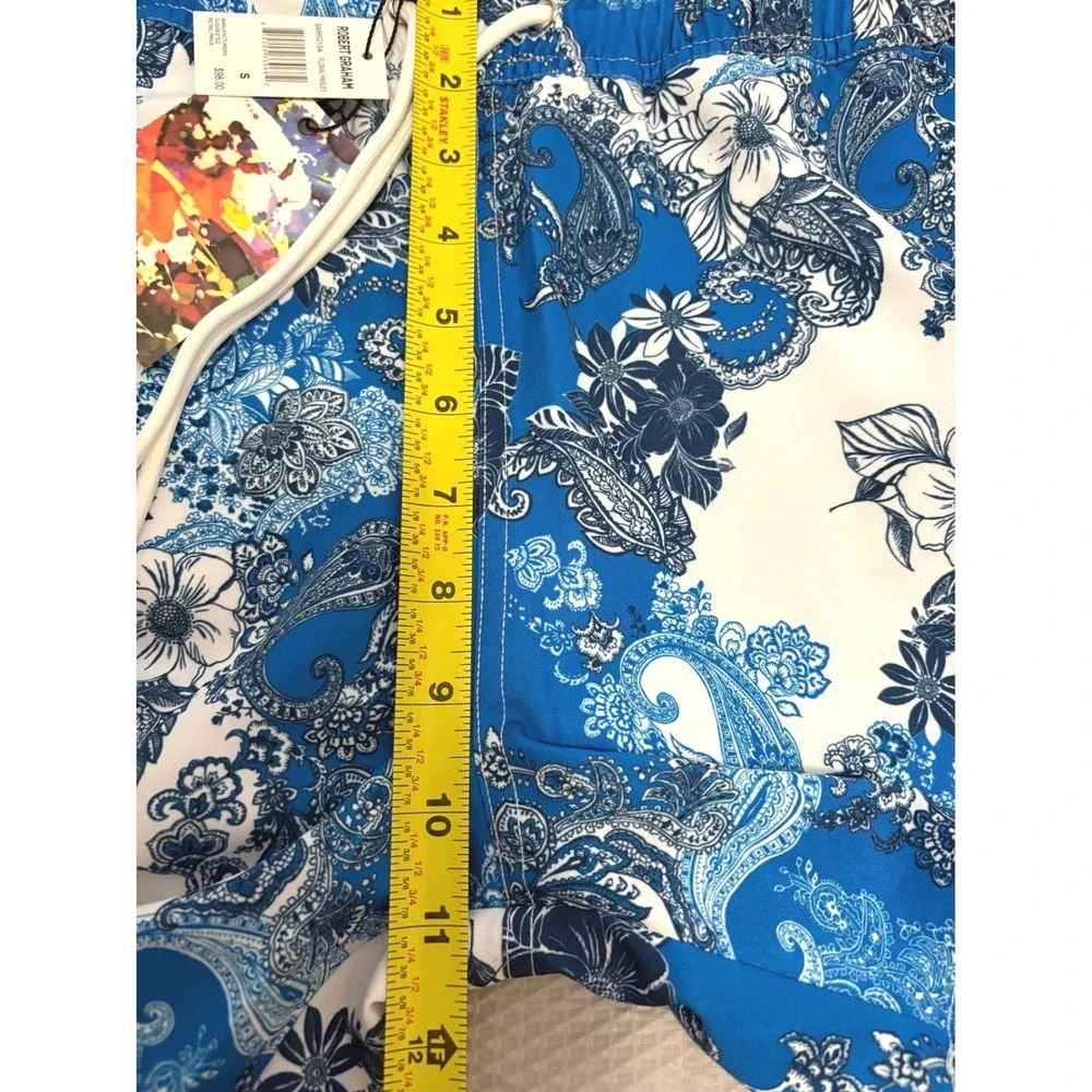 Robert Graham Swim Trunks Mens Small Blue Floral Paisley Stretch Lined Tropical